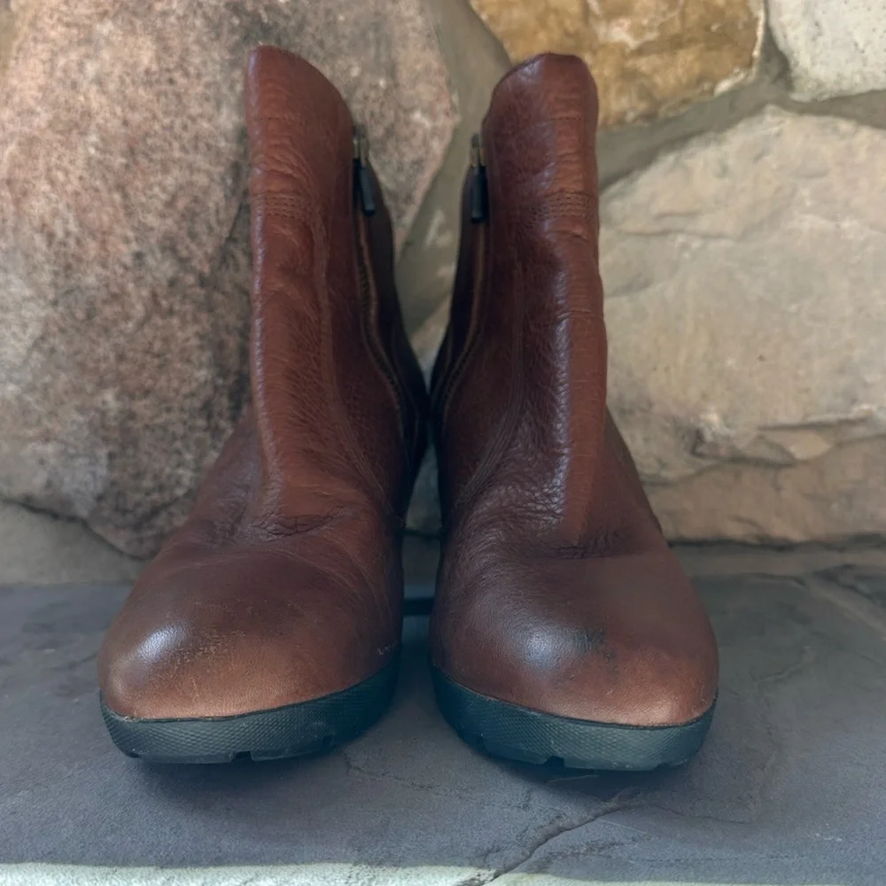 Timberland Womens Stratham Ankle Boots Block Heel Brown Leather Lug Sole